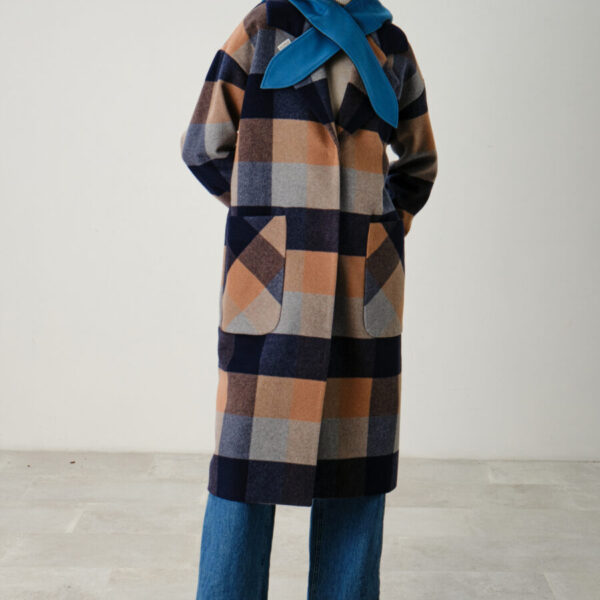 Blue Check Thin Wool Coat by Momot