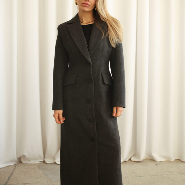 Fitted Graphit Wool Coat With Buttons