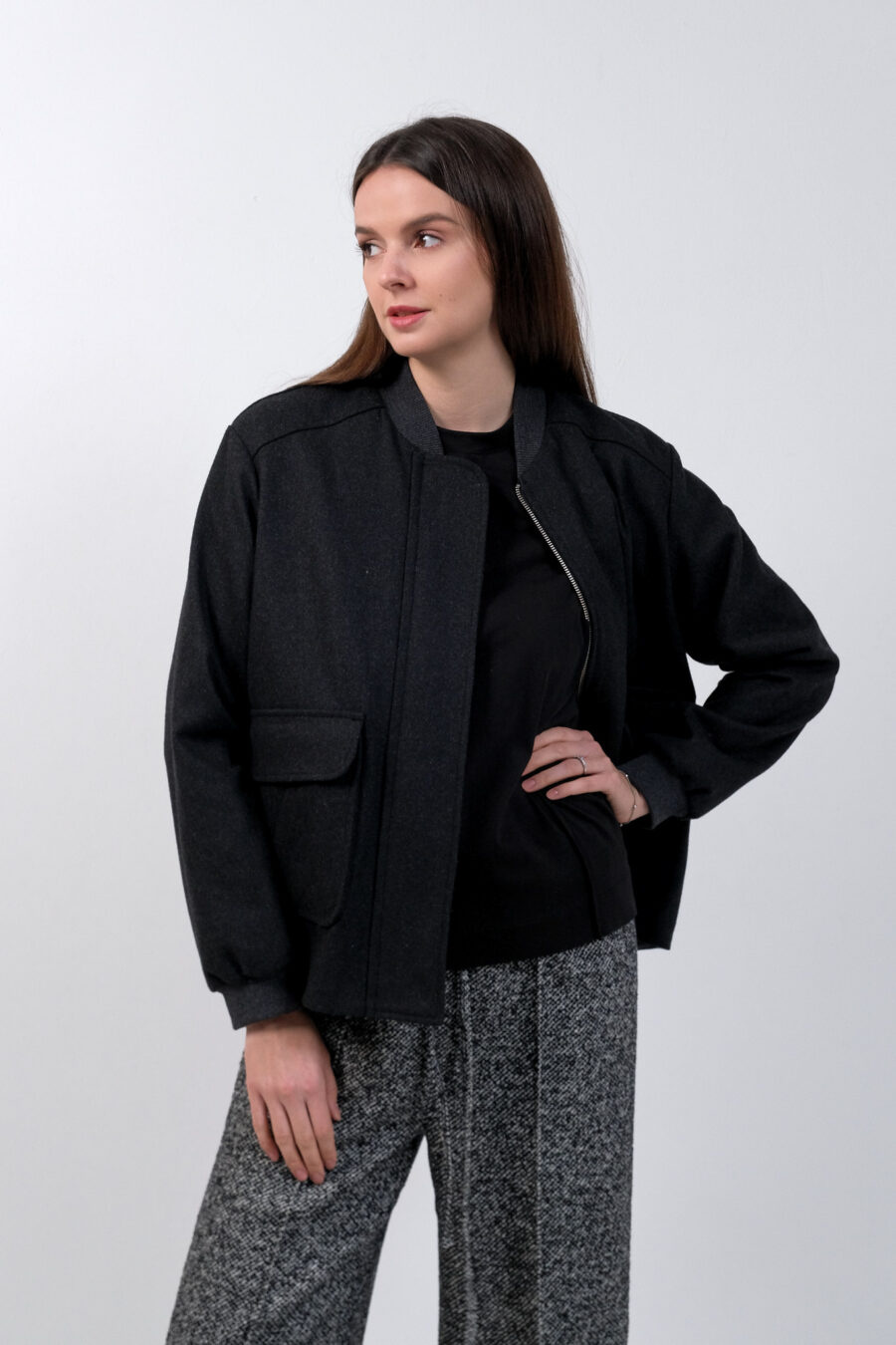 Dark Grey Wool Bomber - Image 5