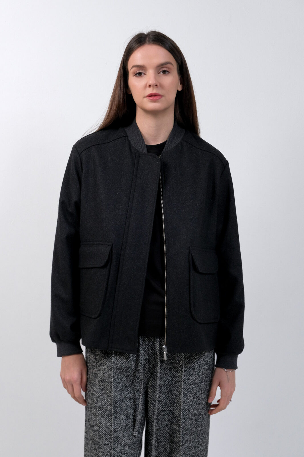 Dark Grey Wool Bomber - Image 3
