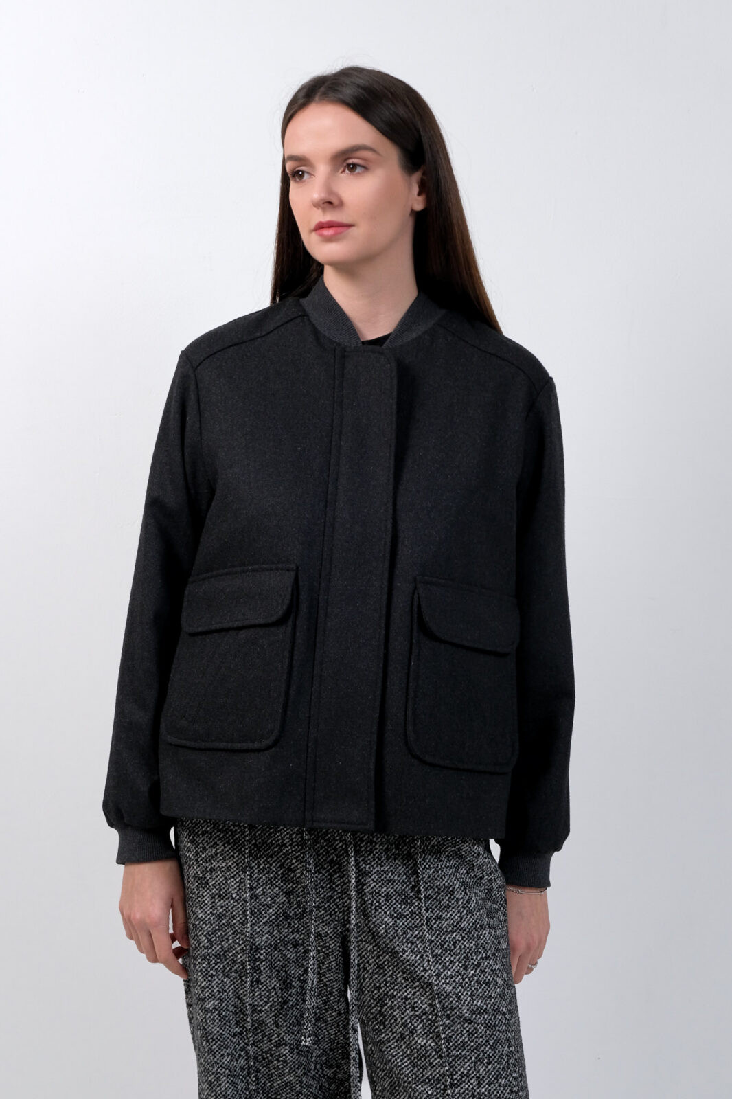 Dark Grey Wool Bomber