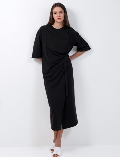 Black Wrap Midi Skirt