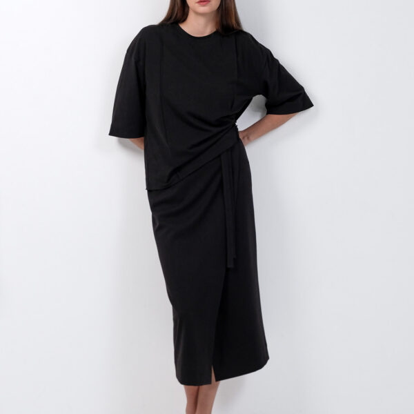 Black Wrap Midi Skirt