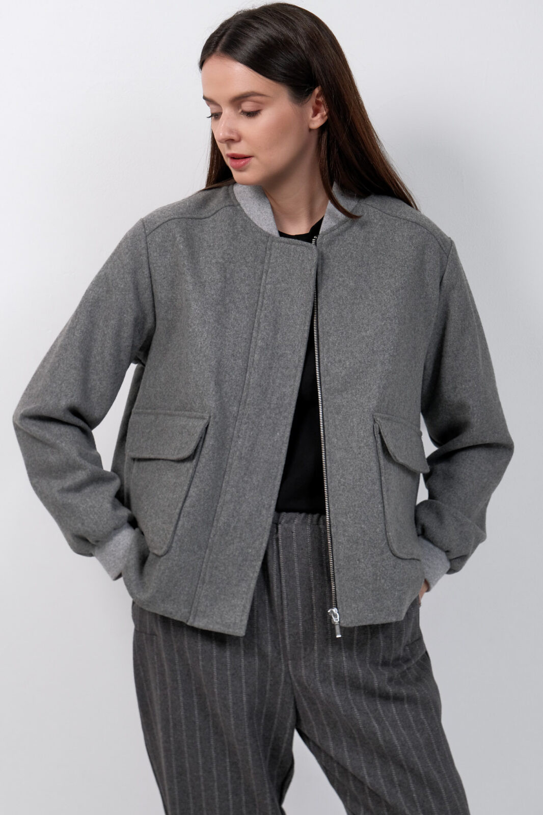 Grey Wool Bomber
