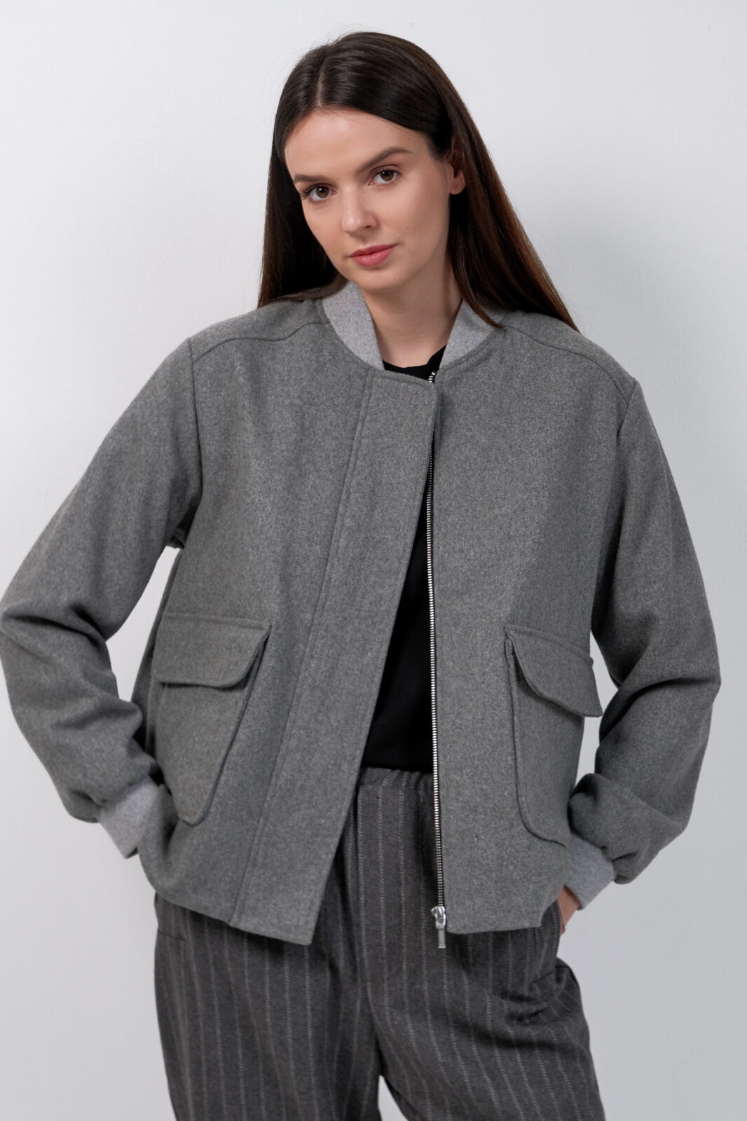 Grey Wool Bomber - Image 4