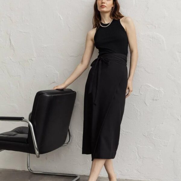 Black Wrap Midi Skirt