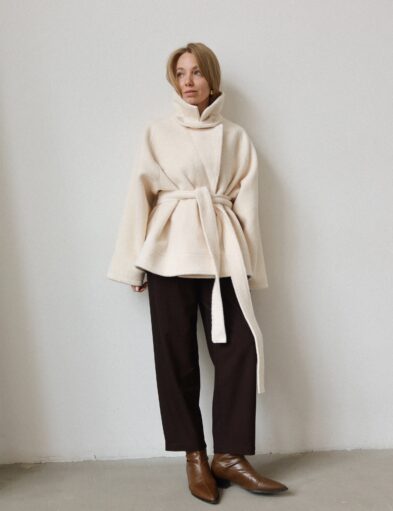 Short Wool-Blend Milk Coat