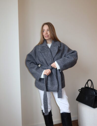Short Wool-Blend Grey Coat