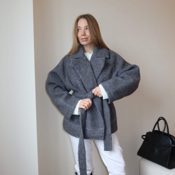 Short Wool-Blend Grey Coat