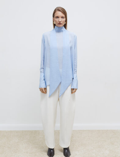 Blue Scarf-Detailed Blouce