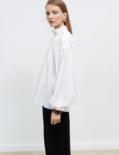 White Ruffle-Colar Blouse