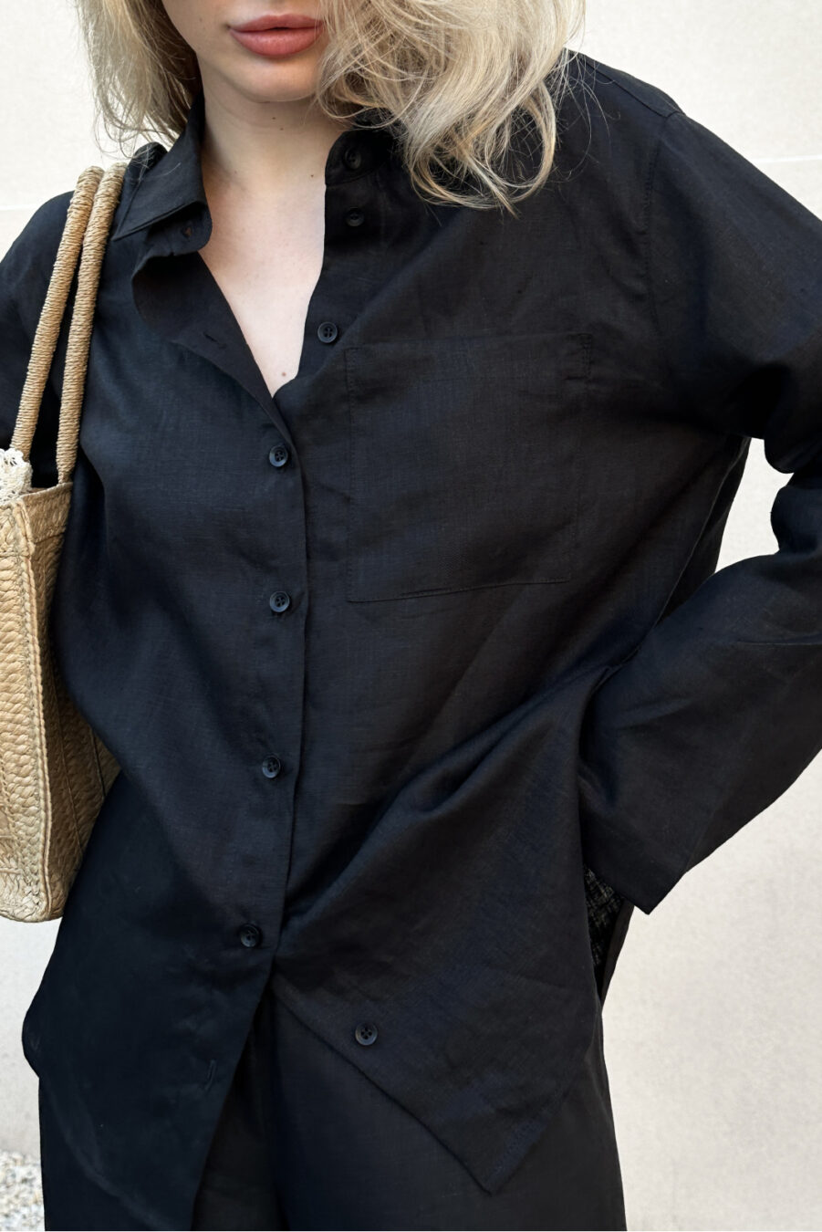 Black Linen Shirt and Shorts Set - Image 2