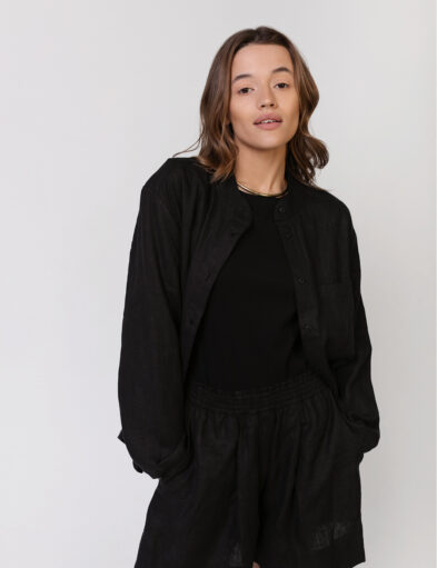 Black Linen Shirt and Shorts Set