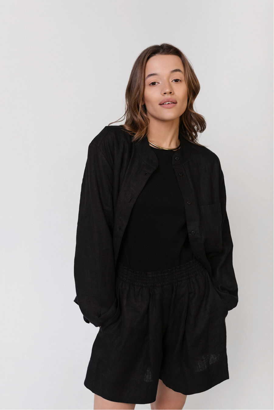 Black Linen Shirt and Shorts Set
