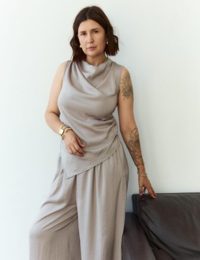 Face Crash Satin Grey Tank Top
