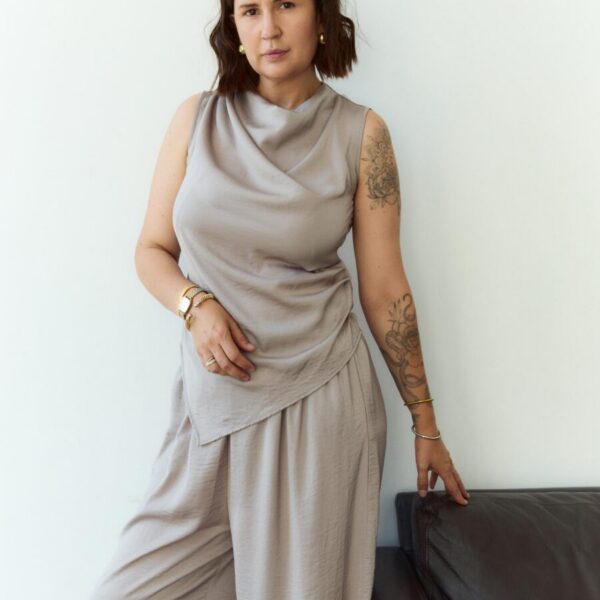 Face Crash Satin Grey Tank Top
