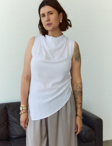 Face Crash Satin White Tank Top