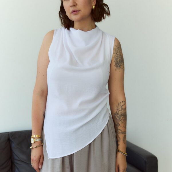 Face Crash Satin White Tank Top