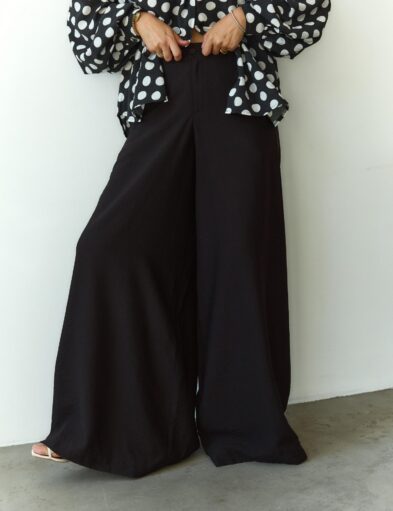Black Crash-Linen Palazzo Trousers