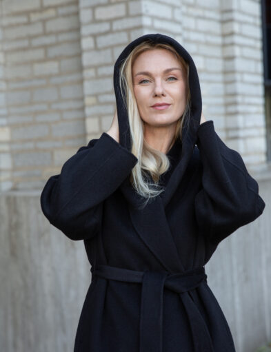 Black Wool Coat with Hood