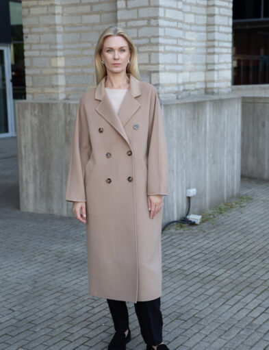 Camel Double-Breasted Wool Coat
