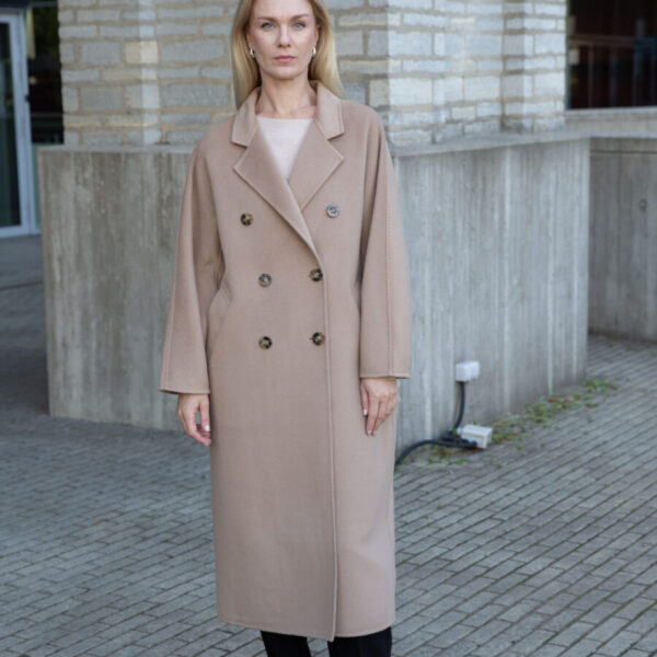 Camel Double-Breasted Wool Coat