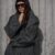 Grey Herringbone Wool Blend Coat