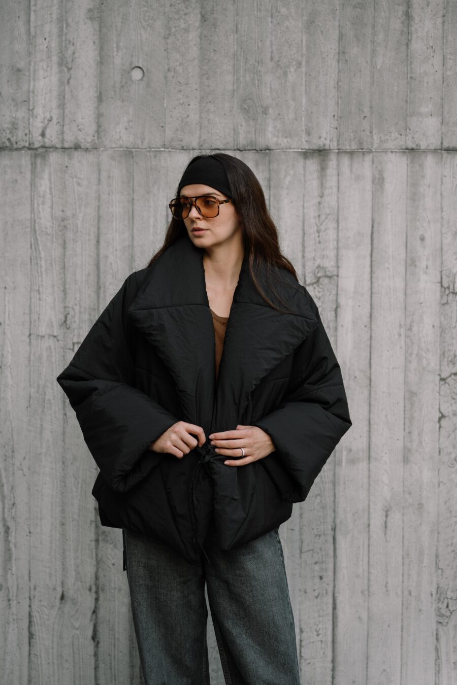 Black Kimono Winter Jacket - Image 2