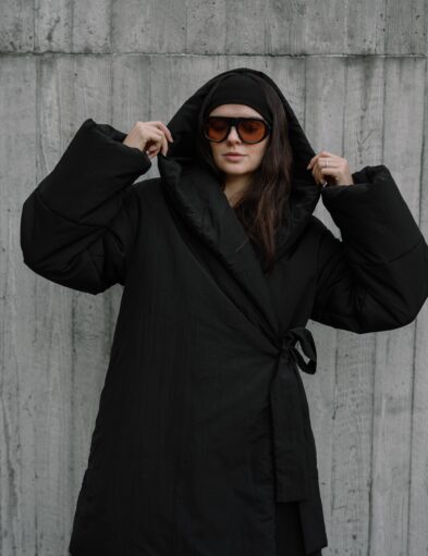 Black Long Kimono Winter Jacket