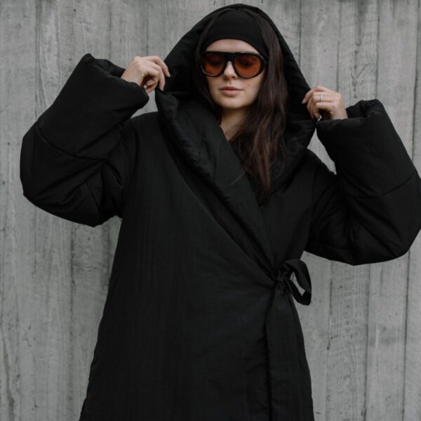 Black Long Kimono Winter Jacket