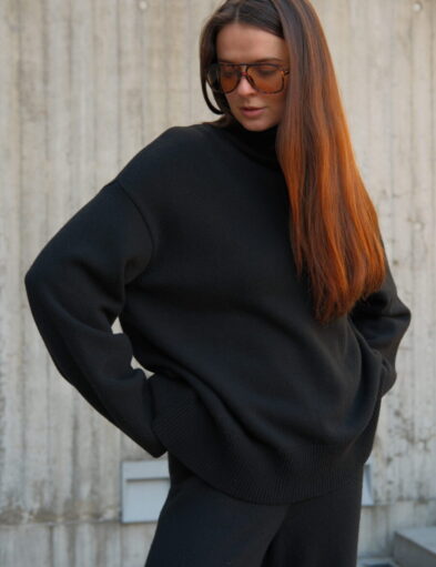 Black  Knitted Wool Sweater
